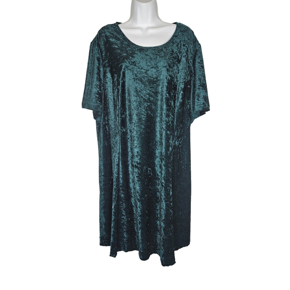 Mandy Evans Teal Velvet Midi Dress 3X Plus Size Holiday Witchy Minimalist